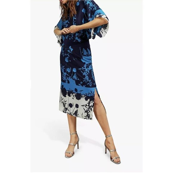 TED BAKER SELAAH Bluebell Side Slit Midi Skirt Blue - Picture 3 of 7